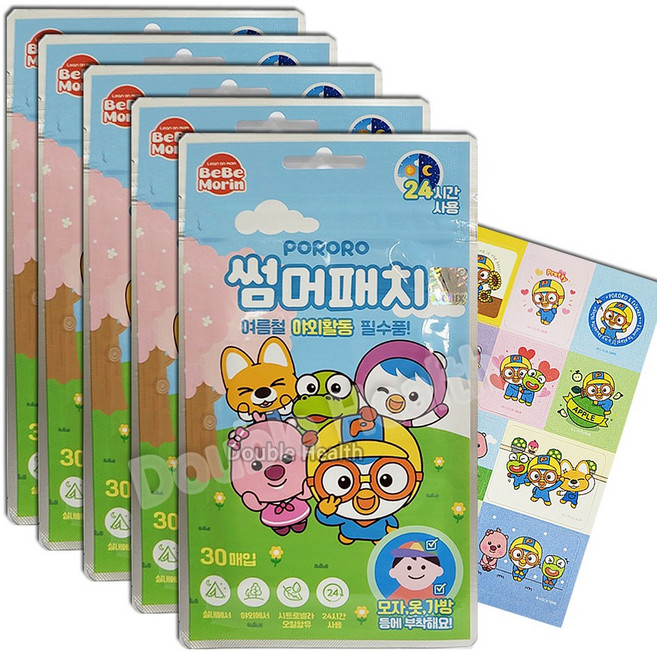 2026년 신형 뽀롱뽀롱 뽀로로 썸머패치 30매입 (3세이상~13세이하) 24시간사용 시트로넬라오일함유, 5개