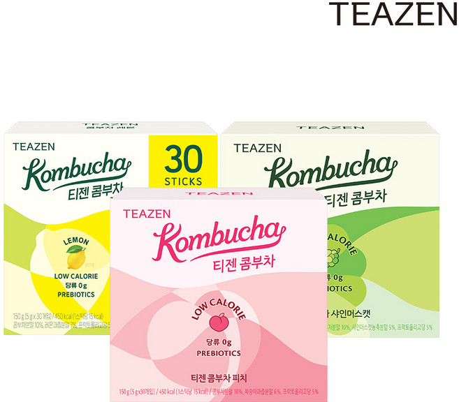 티젠 콤부차 3가지맛 혼합구성 총 90스틱 (레몬/피치/샤인머스캣), 5g, 3박스, 30개입