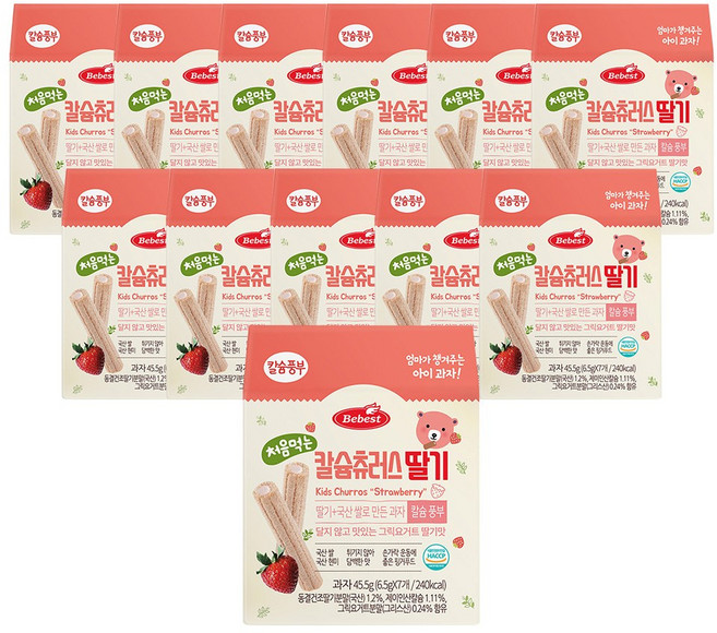 베베스트 처음먹는 칼슘 츄러스, 딸기맛, 45.5g, 12개