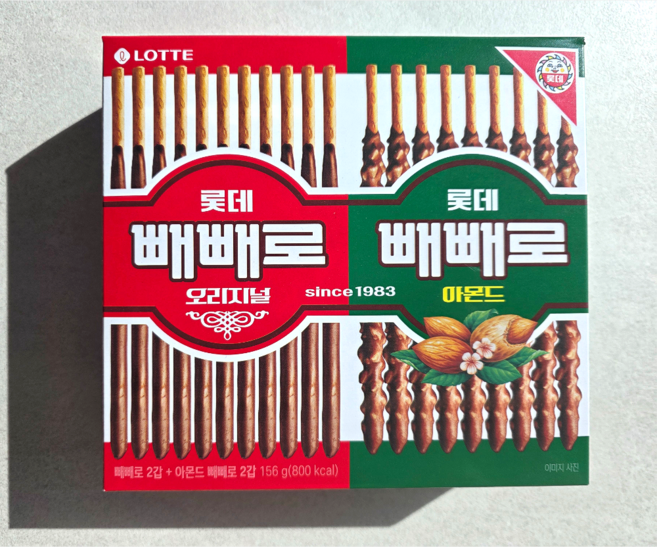 빼빼로 오리지널 46gX2갑+아몬드 32gX2갑 (혼합4입세트), 2개, 156g