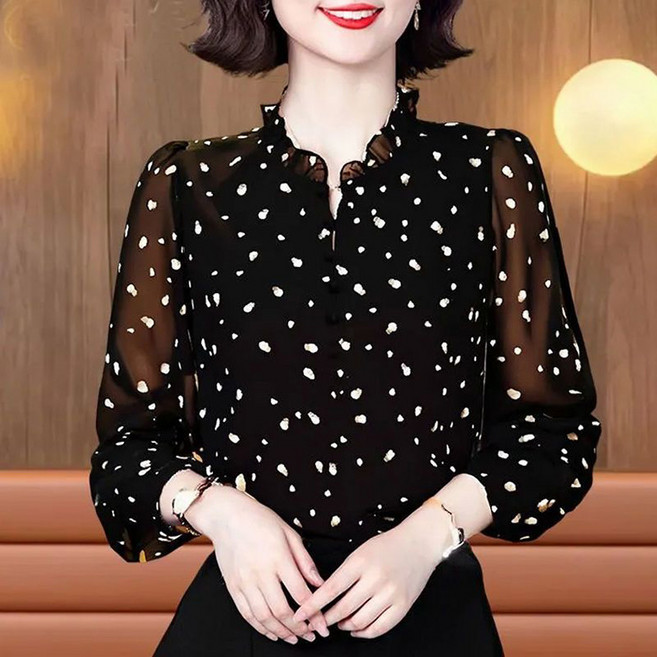 봄여름 여성 쉬폰 블라우스 시스루 패션 긴팔 상의 간절기 예쁜 이너티