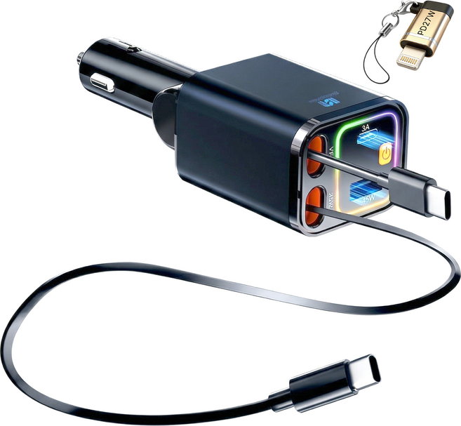 SUNRIVER 선리버 차량용 4세대 미니형 초고속 충전기 릴케이블 타입C 두개 PD한개 USB한개 총 4개 동시충전가능, 스타라이트 Type-c+Type-c PD36W