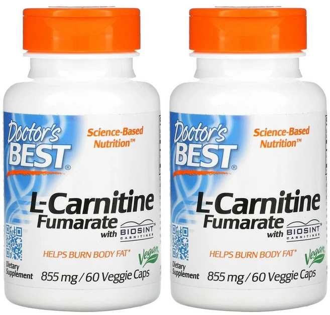[1+1] Doctor's Best 닥터스베스트 카르니틴 Carnitine 855mg 60정 베지캡슐 L카르니틴 엘카르니틴 푸마르산염 채식주의자 vegetarianm 비건, 2개 - 쿠팡
