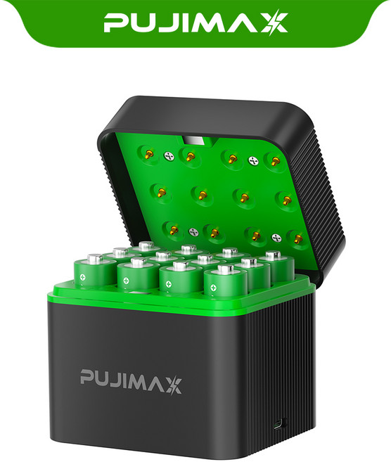 PUJIMAX 스마트 건전지 충전기 케이스 12칸 AA 1.5V 4255mWh 리튬이온 충전식 배터리 포함 1.5V 리튬배터리 L1211 12P, 1개