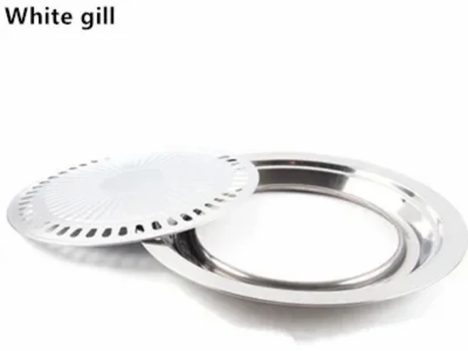 가정용 무연 바베큐 그릴 팬 붙지 않는 가스 스토브 플레이트 전기 스토브 베이킹 트레이 바베큐 그릴 야외, 02 White gill