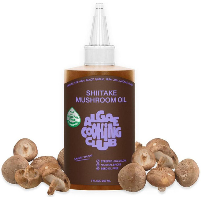 Algae Cooking Club 표고버섯 오일 - 붉은 미소 흑마늘 및 우르파 칠리가 함유된 풍미있는 우마미 깊이 - 고올레산 조류 오일 주입 - 씨 프리 오일, Algae Cooking Club 표고버섯 오일 - 붉, 1개, 207ml