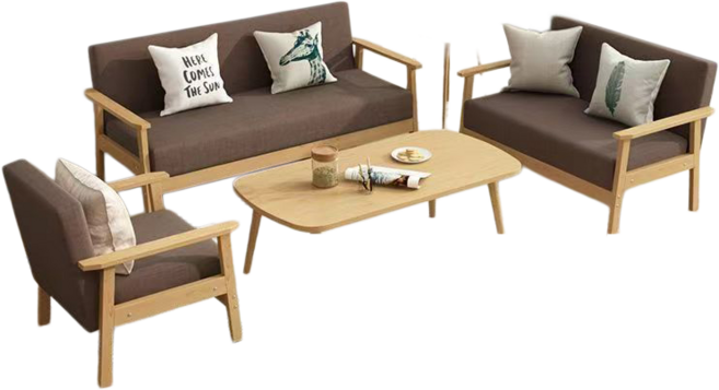 實木沙發，租房出租屋適用，高承重雙人三人小戶型沙發, 實木沙發+送抱枕【咖啡色】棉麻可拆洗,雙人位長113寬59高71