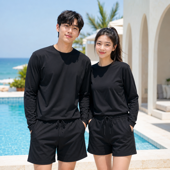 굿데이즈 남자 여자 래쉬가드 상하의 세트 수영복 체형커버 루즈핏 오버핏 비치웨어 남녀공용