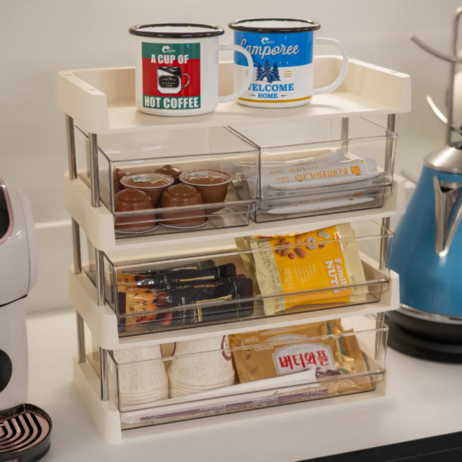 유틸리티룸 탕비실 커피 티백 정리함 보관, 1개, 크림색