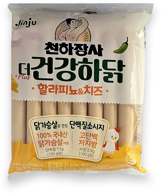 천하장사 더 건강하닭 할라피뇨 & 치즈맛, 448g, 4개