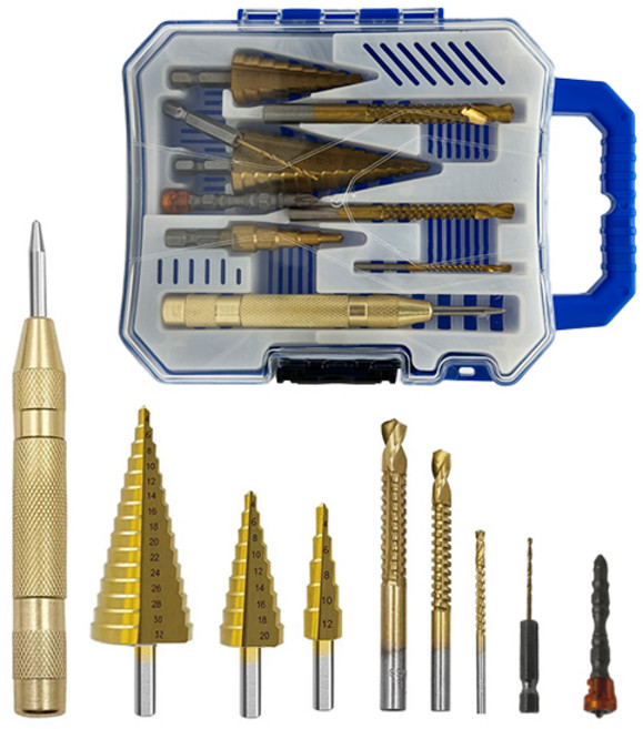 스텝드릴 9p세트 타공 천공 기리 드릴 철 목공, 1개