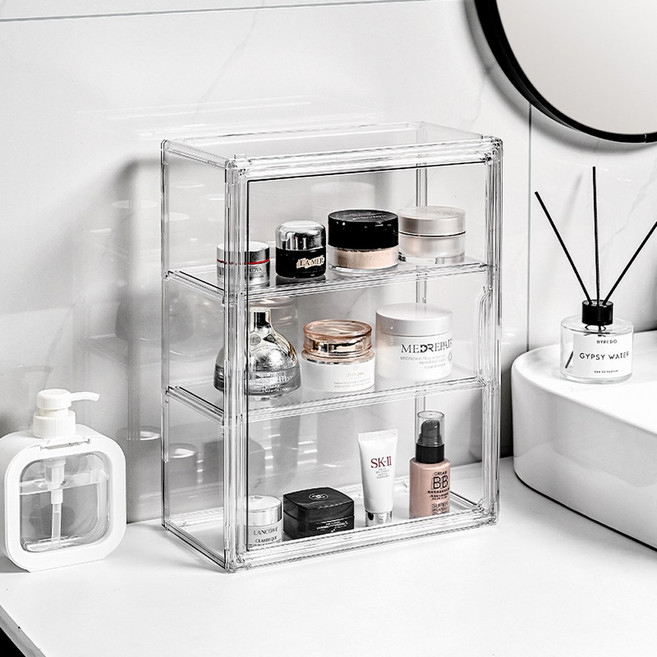 모레츠 아크릴 3단 화장품 정리 보관함, 2개, 투명