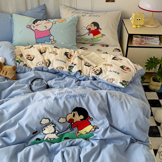 크레용 신짱 사계절 순면 이불 베개 세트 성인 여자 아이방 꾸미기 침실 인테리어 소품