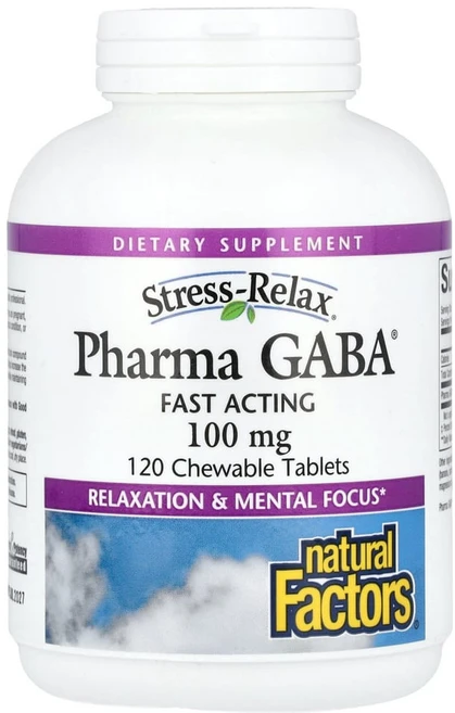 네츄럴펙터스 스트레스 완화 Pharma GABA 100mg 츄어블 120정, 1개 - 쿠팡