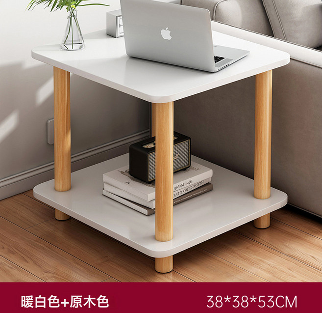 茶几 小桌子 40x40x53CM 胡桃色 簡易床頭櫃 邊幾, 1件, Bj018731暖白色38*38*52Cm