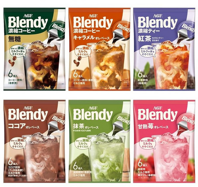 AGF 블렌디 포션 커피 카라멜 차 말차 코코아 딸기 6종 일본 발매 농축액, 1개