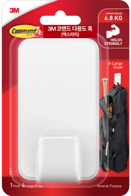 코맨드 3M 다용도 훅 엑스라지, 단일(특대형), 8개