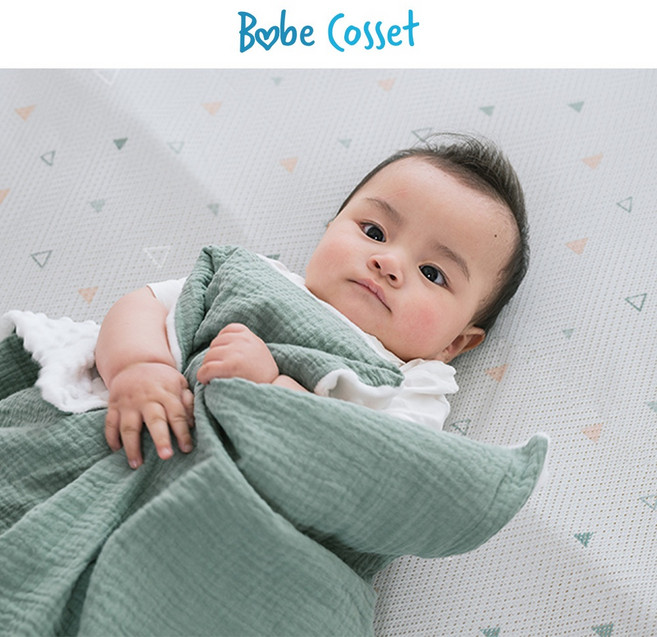 Babe Cosset 豆豆棉紗安撫毯 75x100cm 包巾 萬用巾 餵奶巾, 豆豆毯-暮光綠