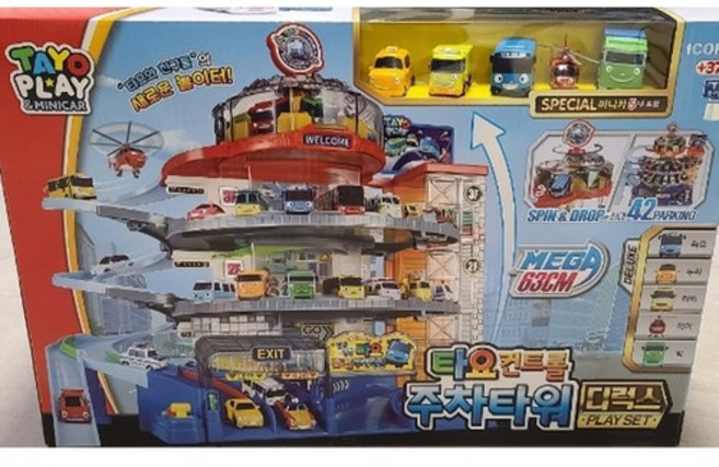 타요 컨트롤 주차타워 디럭스 플레이 완구세트, 혼합색상, 4개