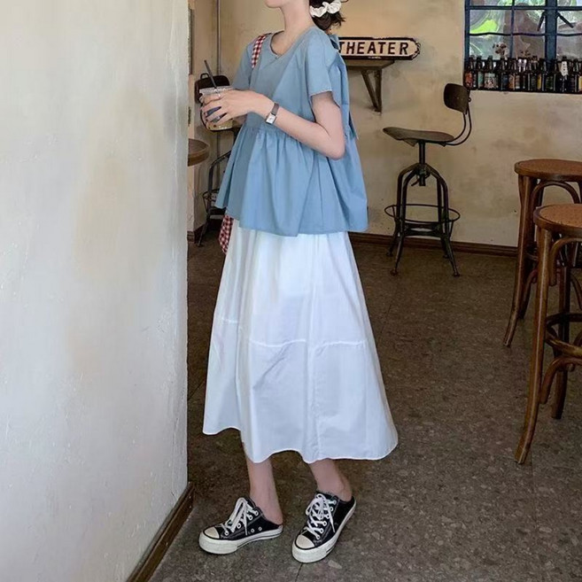 루스리더 여성 라운드넥 스타일리쉬 루즈핏 반팔 뒷판 리보 블라우스 RZ29