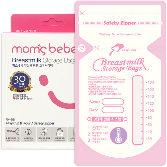 맘스베베 프리미엄 일회용 모유저장팩 180ml, 30개입, 1개