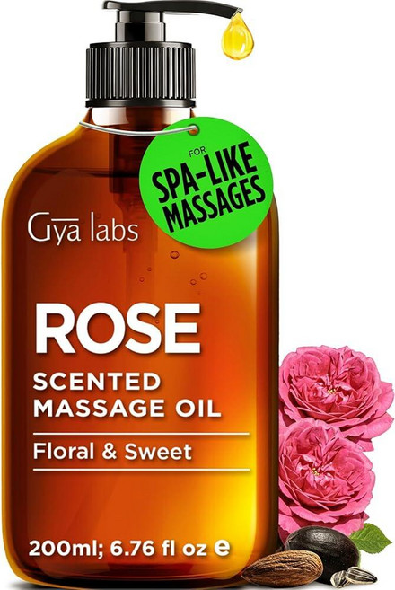 Gya Labs 로즈 마사지 오일 - 200ml(6.76온스) 고급스러운 느낌으로 깊은 휴식을 제공하고 피부에 수분 공급 제공 정통 오토로 제작 기름지지 않은 포뮬러 GM, Rose