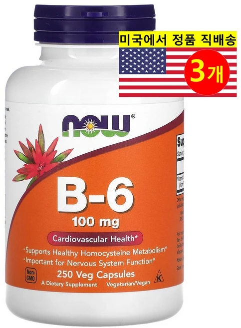 2+1 나우푸드 비타민 B6 피리독신 염산염 100 mg 250정 Pyridoxine, 3개 - 쿠팡