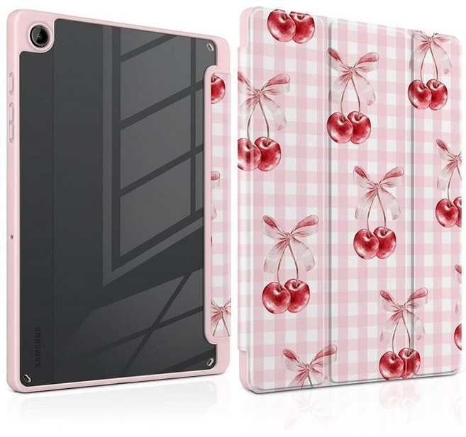 MEEgoodo Case for Samsung Galaxy Tab A11 Plus 2026/A9 Plus 11 inch 2024 (Fit Model SM-X230/X236/X2, 핑크 체커보드 및 체리