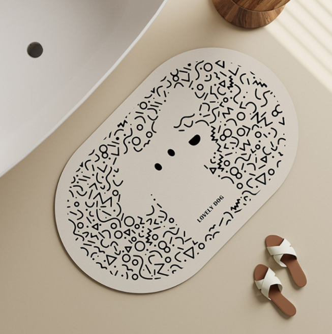 나인밸리 동물 그래피티 빨아쓰는 규조토 발매트, 아트강아지, 2매, 블랙라인