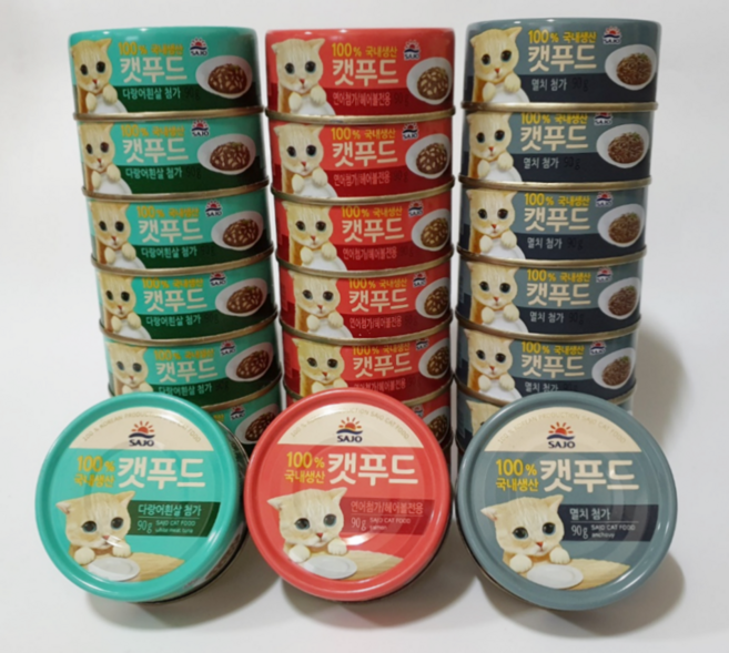 사조 캣푸드 고양이캔 90g / 다랑어흰살+ 연어&헤어볼 + 멸치 혼합형 총 24개 (각 8개입), 1개