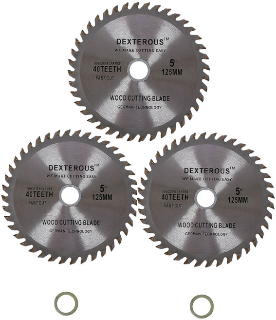 플로메리아 목공용 그라인더날 5인치 3개입 외경125mm 내경20mm 톱수40개 초경팁 목재용 절단날 원형 톱날 초경 톱수40개 팁쏘 목공날 목공톱날 목공커팅, 1세트