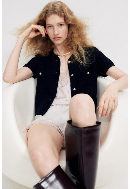 국내백화점 H&M 가디건 브랜드관 스트럭처드 니트 블랙 1229075001 커플 사무실 (BK파우치 증정)