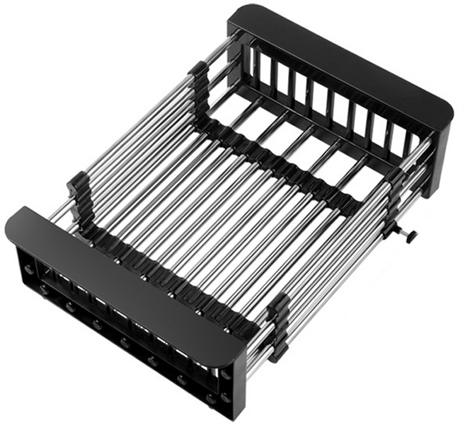 MoNo726 무타공 길이조절 식기건조대 신축형 슬라이딩 스텐 싱크플레이트 30IHRG382, 1개, 블랙, 1단