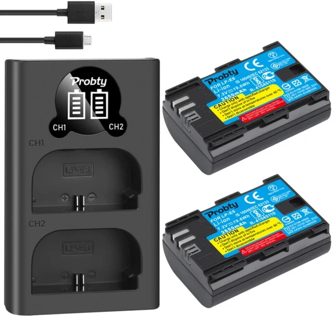 LP-E6 카메라 배터리 및 LED 충전기 캐논 EOS 5DS R Mark II 6D 7D 용 2650mAh, 01 China Mainland, 1개, 05 2BatteryWithCharger