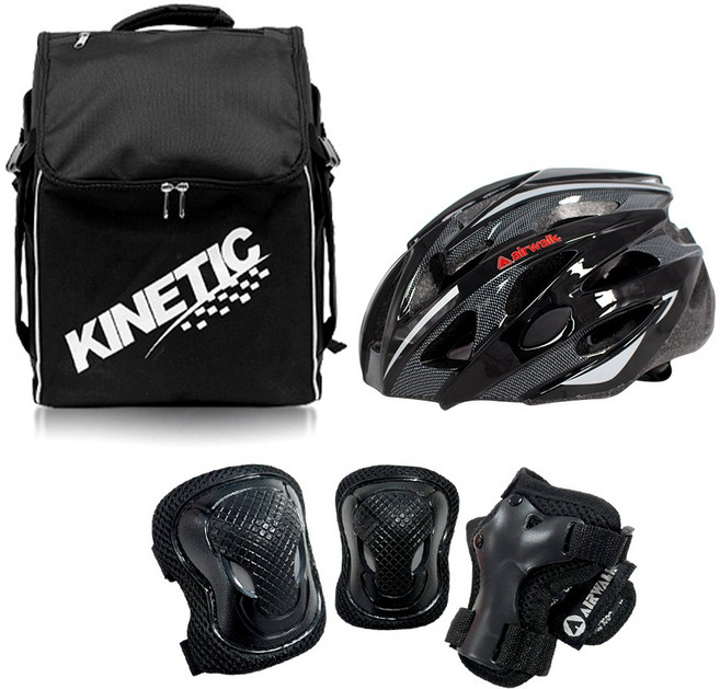 에어워크 성인 인라인 블루 보호장구 보호장비 세트인라인가방+헬멧+100보호대, 실버XL, 블랙+블랙, 1개