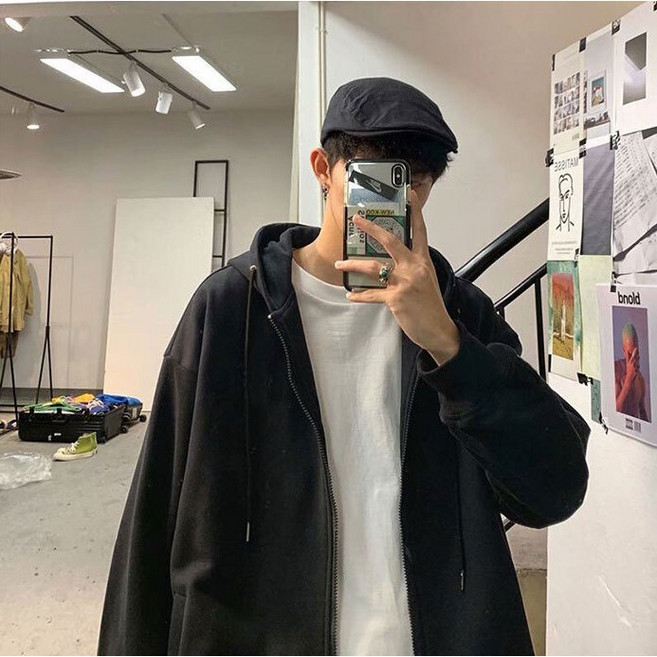 플로우핏 심플 가을 오버핏 후드 집업 커플