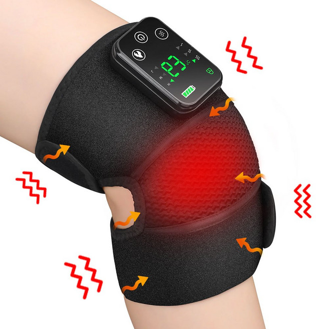 온열 진동 무릎보호대 무릎 마사지기 무선 진동 안마기 무릎 어깨 팔꿈치 온열 진동 마사지기, 블랙