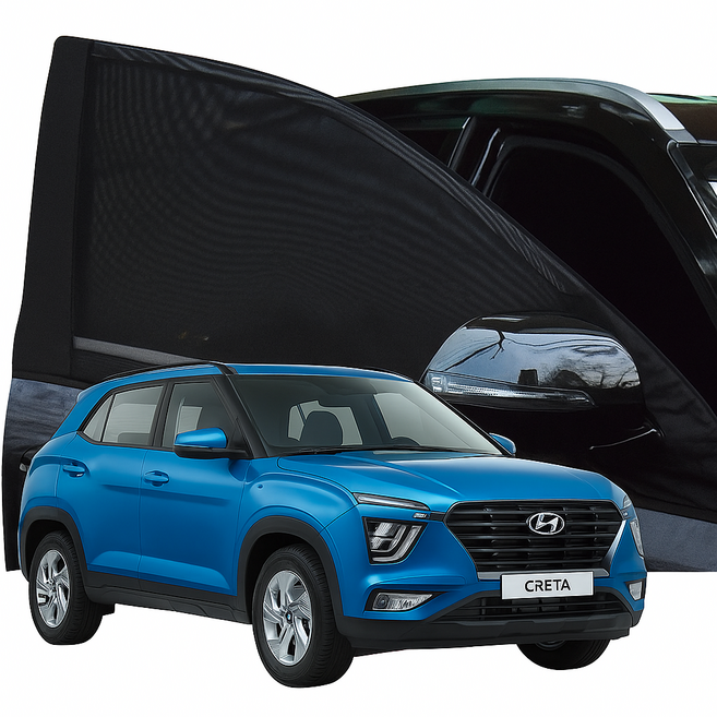 차량용 햇빛가래개 꼴레오스전용 이중차단 방충망, 1세트, 블랙계열(앞좌석+뒷좌석)