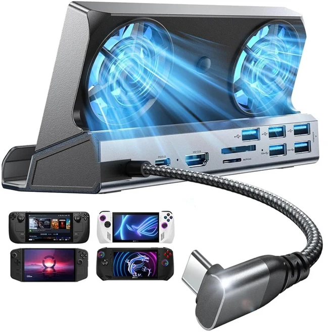 Steam Deck OLED&ROG Ally&Legion Go용 13in1 도킹 스테이션 듀얼 냉각 팬 5개의 USB 포트 ROG Ally용 100, 01 그레이