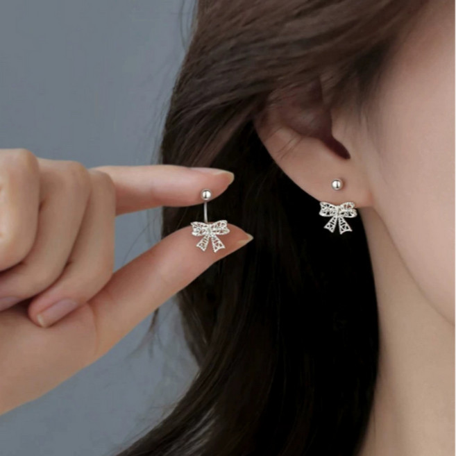 실버925 은 귀걸이 하트 리본 s925 볼 잠금 귀걸이