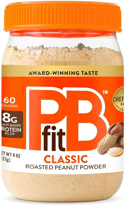 PBfit 8온스 클래식 땅콩 버터 파우더 실제 볶은 땅콩으로 만든 분말 땅콩 버터 스프레드 단백질 8g (일일 권장량의 8%) 프리 60 칼로리 지방 87% 감소 (1, 1개