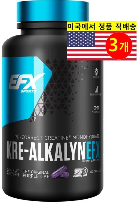 EFX Sports 이에프엑스 스포츠 크레알카린 Kre-Alkalyn EFX, 120정, 3개 - 쿠팡