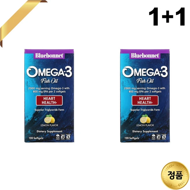 1+1 블루보넷 뉴트리션 오메가3 1000mg 120 소프트젤 토코페롤 피쉬오일 레몬, 120정 - 쿠팡