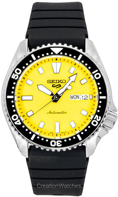 세이코 5 스포츠 SKX Redux 실리콘 스트랩 옐로우 다이얼 오토매틱 SRPL87K1 100M 남성용 시계