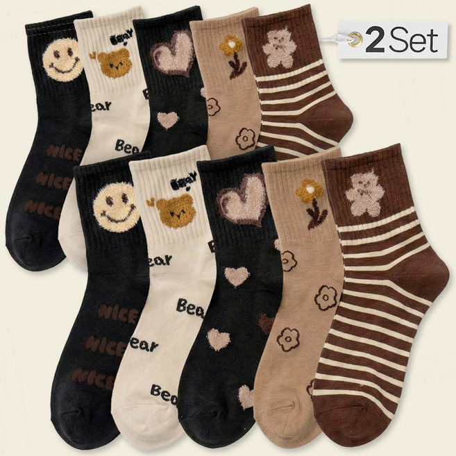 쿠밍 여성용 고밀도 코튼 중목 양말 10켤레 세트