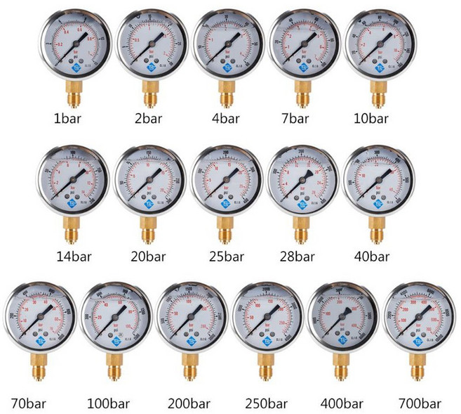 1/4 Bsp Btm 글리세린 충전 압력 진공 복합 게이지 하단 마운트 68mm 다이얼 10000 psi 0 1bar 15psi 2ba 30psi, 0-20bar, 1개