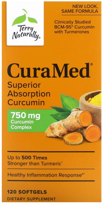 Terry Naturally CuraMed 흡수력이 뛰어난 커큐민 750mg 소프트젤 120정, TerryNaturallyCuraMed흡수력이뛰어난커큐, 1개 - 쿠팡