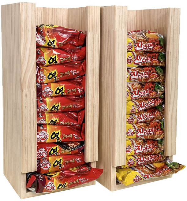 [2개 set] 라면 정리함 라면장 원목 선반 간식 보관함, 라면 큰사이즈 2개, 2개