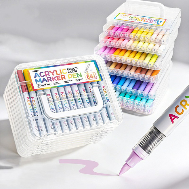 채색 드로잉 마커펜 직액식 대용량 디자인 미술 전문 아크릴 소프트 브러쉬 펜, 1개, 168색
