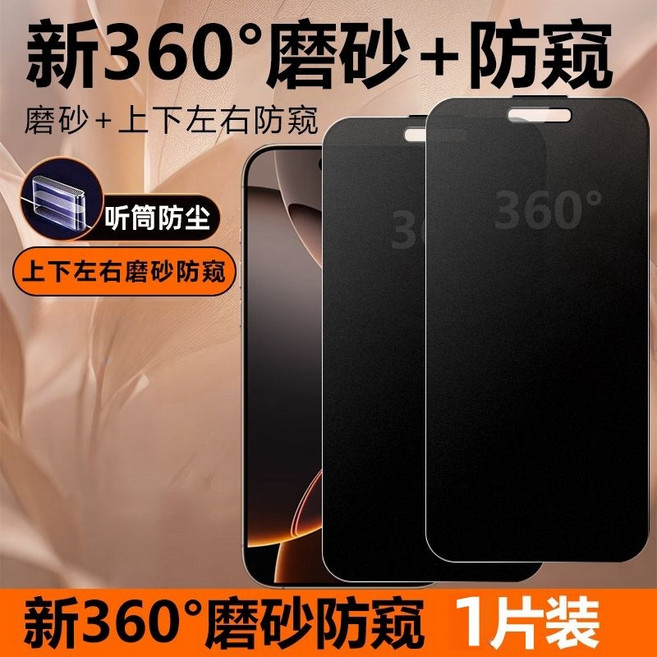 頂級防窺 360 防偷窺滿版保護貼 適用iPhone17 16 15Promax 蘋果14 13 12 11 XR玻璃貼, 360度防窺+霧面磨砂,iPhone 14, 1個